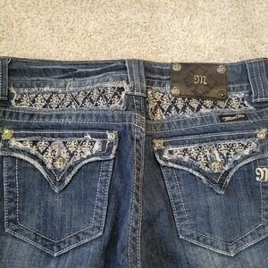 Miss Me Blue Boot Cut Jeans with Ornate Embellishments